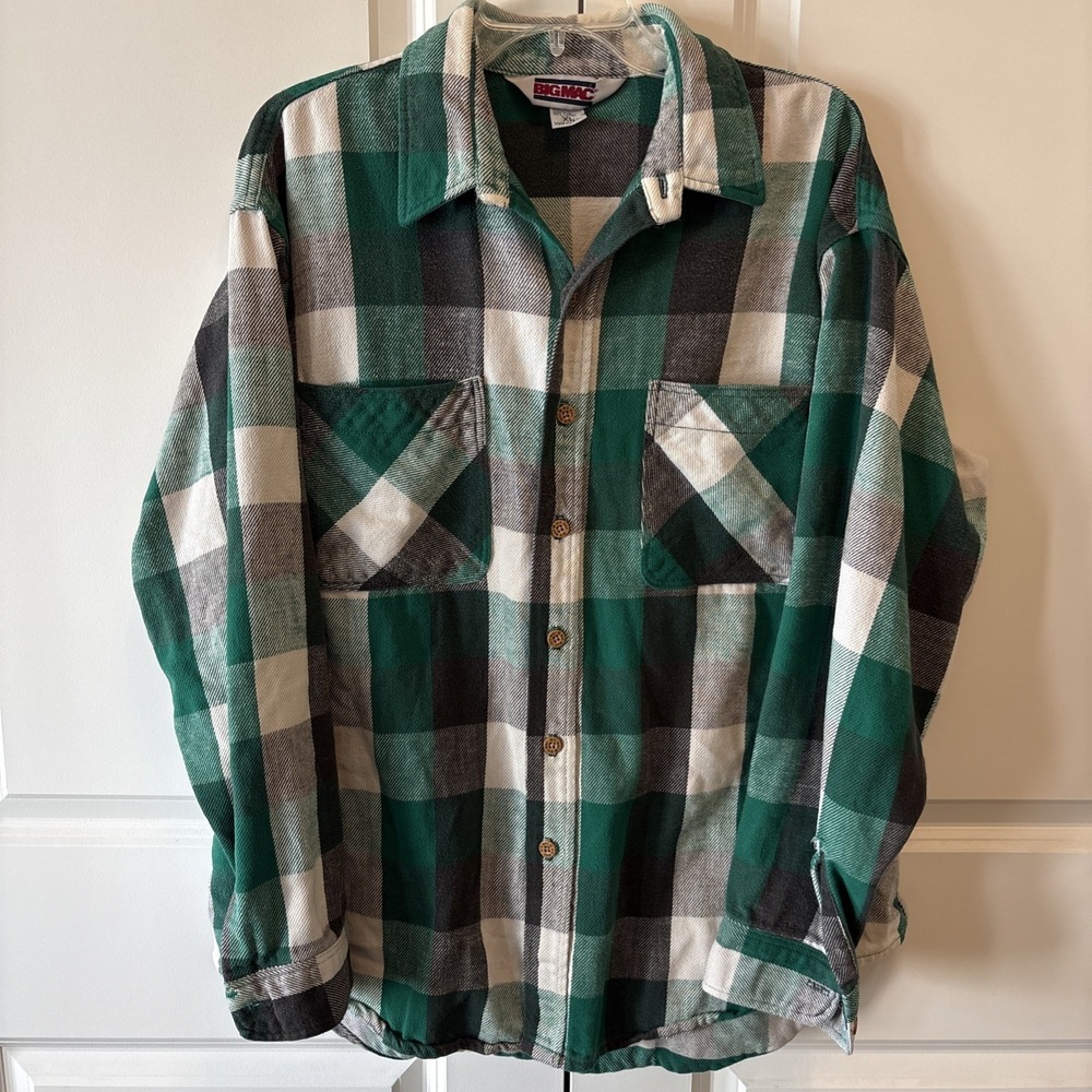 VTG 1970s Big Mac JC Penney Long Sleeve Heavyweight Green Plaid Flannel XL